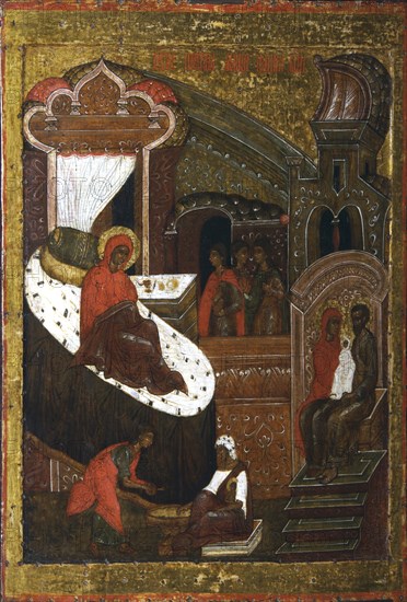 The Nativity of the Virgin, second half of the16th century. Creator: Russian icon.