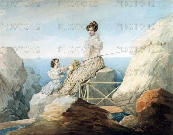 Empress Alexandra Fyodorovna with Daughter Grand Duchess Maria Nikolaievna of Russia, 1820s.  Creator: Sokolov, Pyotr Fyodorovich (1791-1848).