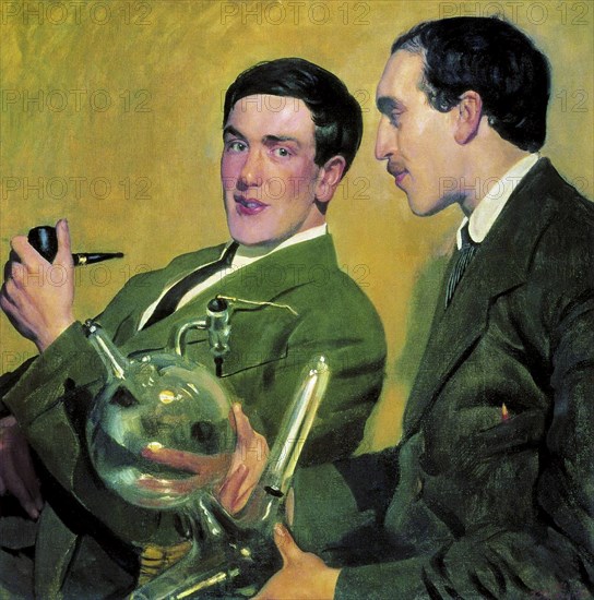 The physicists Pyotr Kapitsa (1894-1984) and Nikolay Semyonov (1896-1986), 1921.  Creator: Kustodiev, Boris Michaylovich (1878-1927).