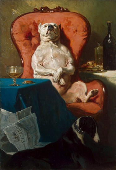 Pug Dog in an Armchair', 1857. Creator: De Dreux, Alfred (1810-1860).