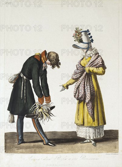 Parting of a Russian Officer with a Parisian Women, 1816. Creator: Debucourt, Philibert-Louis (1755-1832).