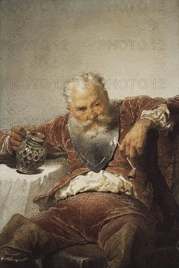Falstaff with a Tankard of Wine and a Pipe, 1873.  Creator: Zichy, Mihály (1827-1906).