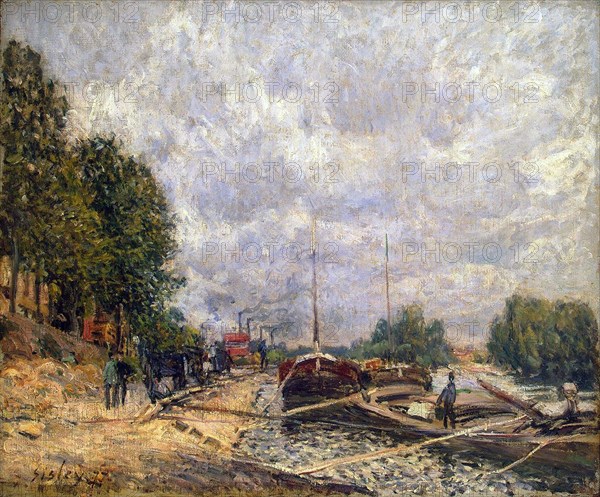 Barges at Billancourt', 1877. Creator: Sisley, Alfred (1839-1899).