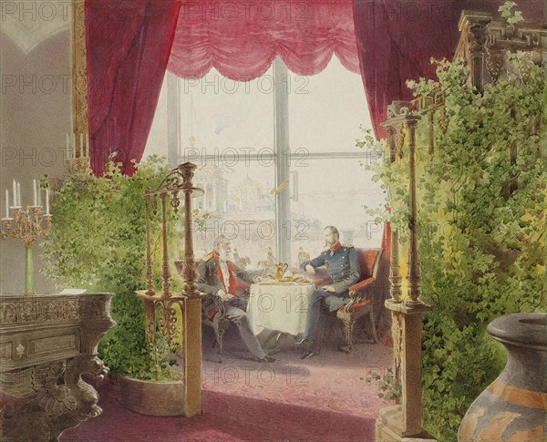 Breakfast of Emperors Alexander II and William I in the Winter Palace, 1873.  Creator: Zichy, Mihály (1827-1906).