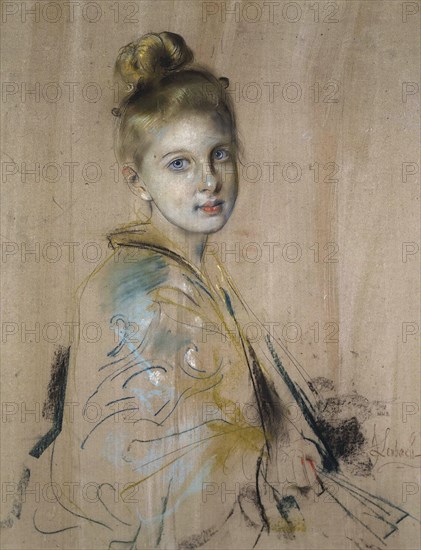 Girl with a Fan, 1880s. Creator: Lenbach, Franz, von (1836-1904).