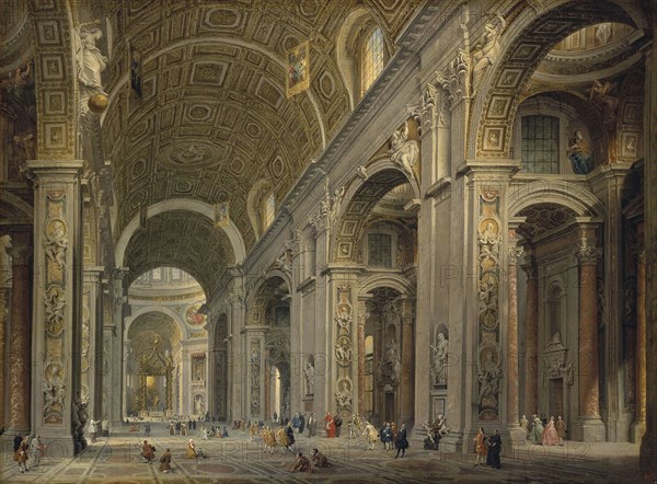 Interior of the Basilica of Saint Peter in Rome', 1750s. Creator: Pannini (Panini), Giovanni Paolo (1691-1765).