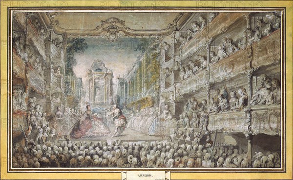 The Performance of "Armida" in the Old Auditorium of the Opera House, after 1761.  Creator: Saint-Aubin, Gabriel Jacques de (1724-1780).