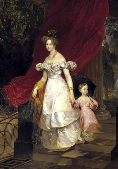 Portrait of Grand Duchess Elena Pavlovna of Russia (1807-1873) with her daughter Maria, 1830. Creator: Briullov, Karl Pavlovich (1799-1852).