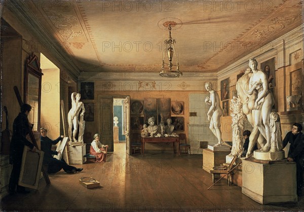 'Atelier of the Artist Alexei Venetsianov in St Petersburg', 1827.  Artist: Alexander Alexeyev