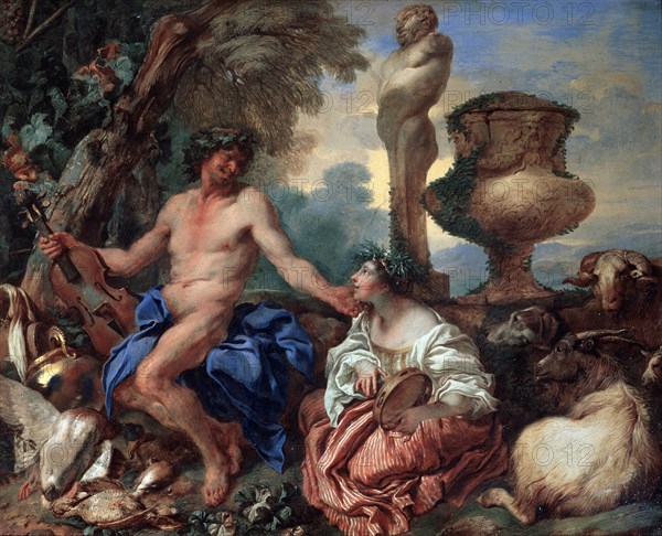 'Pastoral scene. Faun and Shepherdess', 1650s.  Artist: Giovanni Benedetto Castiglione