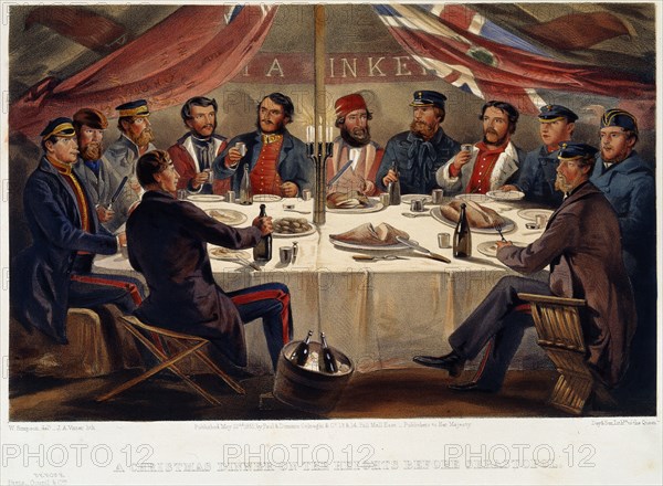 'A Christmas Dinner on the Heights before Sevastopol', 1855. Artist: William Simpson