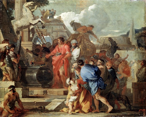 'Augustus before the Tomb of Alexander the Great', 17th century.  Artist: Sébastien Bourdon