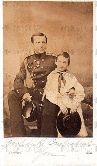 Portrait of Grand Duke Constantin Nikolaevich of Russia (1827-1892) with son Nicholas Constantinovich (1850?1918), c. 1858.