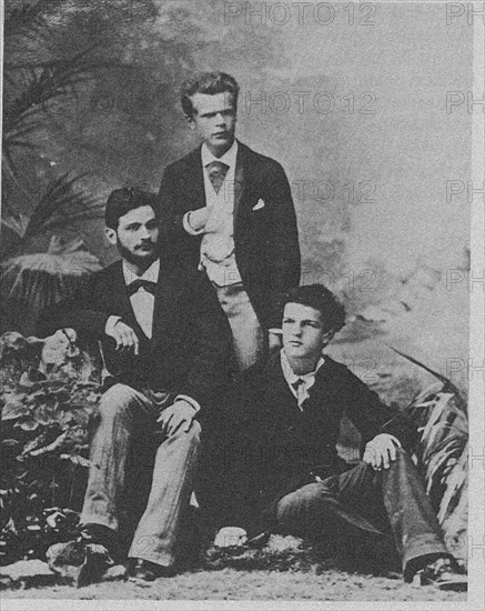 Von Meck Trio. Wladyslaw Pachulski (standing) with Pyotr Danilchenko and Claude Debussy (seated), 1882.