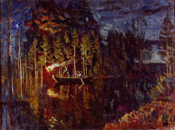 Night spear fishing in spring, 1916. Artist: Zhukovsky, Stanislav Yulianovich (1873-1944)