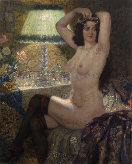 By the Green Lamp. Artist: Bogdanov-Belsky, Nikolai Petrovich (1868-1945)