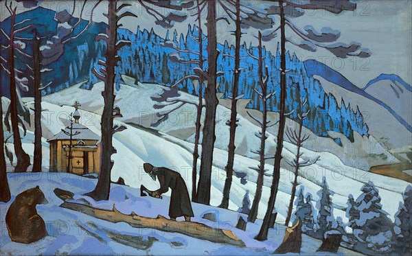 Saint Sergius the Builder, 1925. Artist: Roerich, Nicholas (1874-1947)