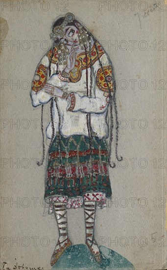 The Girl. Costume design for the ballet The Rite of Spring (Le Sacre du Printemps) by I. Stravinsky, 1912. Artist: Roerich, Nicholas (1874-1947)