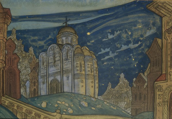 Putivl. Stage design for the opera Prince Igor by A. Borodin, 1914. Artist: Roerich, Nicholas (1874-1947)