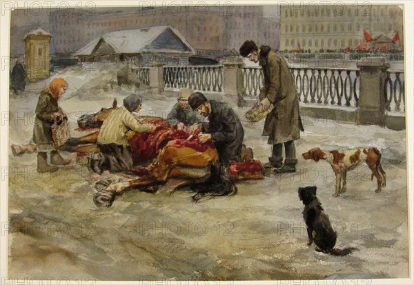 Petrograd in 1918 (from the series of watercolors Russian revolution), 1918. Artist: Vladimirov, Ivan Alexeyevich (1869-1947)