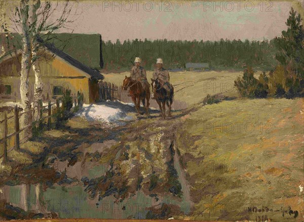 Cossacks on Horseback, 1916. Artist: Vladimirov, Ivan Alexeyevich (1869-1947)