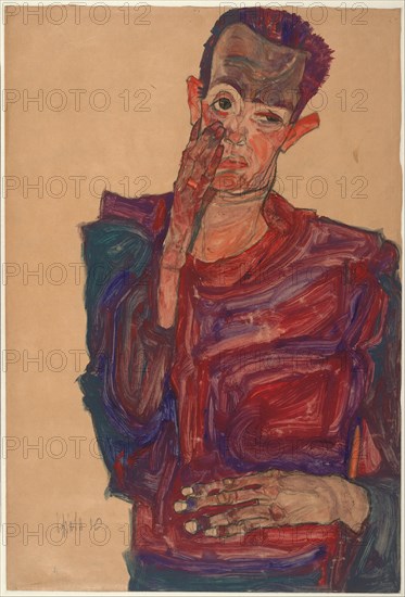 Self-Portrait with Eyelid Pulled Down, 1910. Artist: Schiele, Egon (1890?1918)