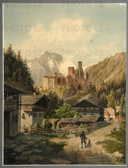 Alpine landscape with a castle. Artist: Gatt, Ferdinand (1847-1909)