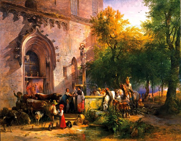 At the Monastery Fountain, 1836. Artist: Gauermann, Friedrich August Matthias (1807-1862)