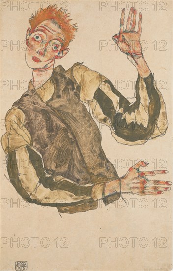 Self-Portrait with Striped Armlets, 1915. Artist: Schiele, Egon (1890?1918)
