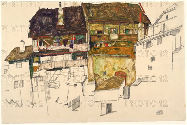 Old Houses in Krumau, 1914. Artist: Schiele, Egon (1890?1918)