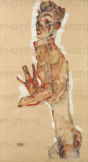 Self-Portrait with Splayed Fingers, 1911. Artist: Schiele, Egon (1890?1918)