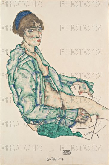 Sitting Semi-Nude with Blue Hairband, 1914. Artist: Schiele, Egon (1890?1918)