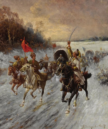 The Siberian gold convoy, 1900s-1910s. Artist: Baumgartner-Stoiloff, Adolf (1850-1924)