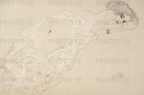 Reclining Nude Lying on Her Stomach and Facing Right, 1910. Artist: Klimt, Gustav (1862-1918)