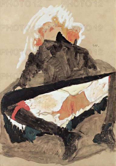 Girl in Black Dress with her Legs Spread, 1910. Artist: Schiele, Egon (1890?1918)