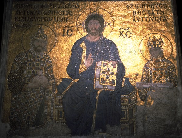 Christ Pantocrator between Emperor Constantine IX Monomachus and the Empress Zoe, ca 1020. Artist: Byzantine Master