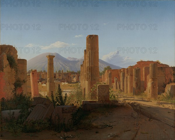 The Forum at Pompeii with Vesuvius in the Background, 1841. Artist: Købke, Christen Schiellerup (1810-1848)