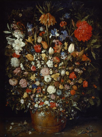 Flowers in a Wooden Vessel, ca 1606. Artist: Brueghel, Jan, the Elder (1568-1625)