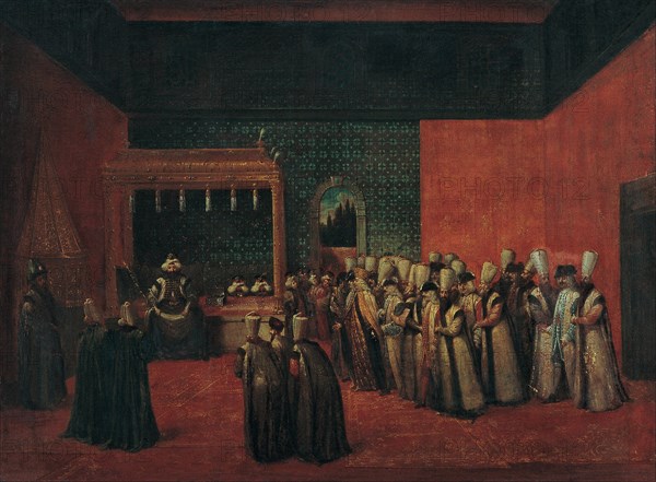 Sultan Ahmed III Receiving a European Ambassador, 1720s. Artist: Vanmour (Van Mour), Jean-Baptiste (1671-1737)