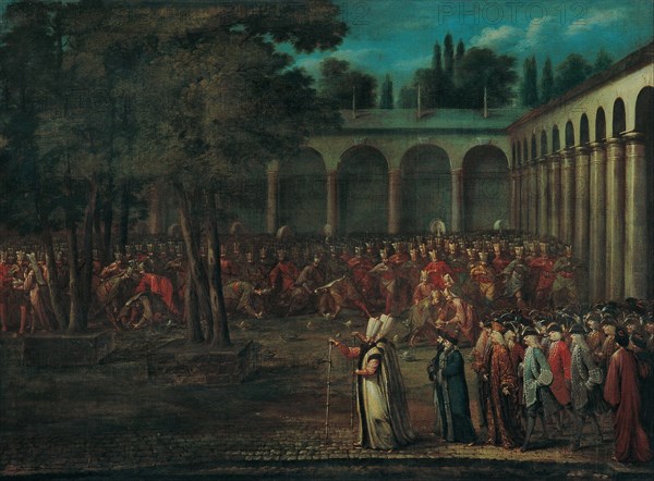 The Ambassadorial Delegation Passing through the Second Courtyard of the Topkap&#305 Palace, 1720s. Artist: Vanmour (Van Mour), Jean-Baptiste (1671-1737)