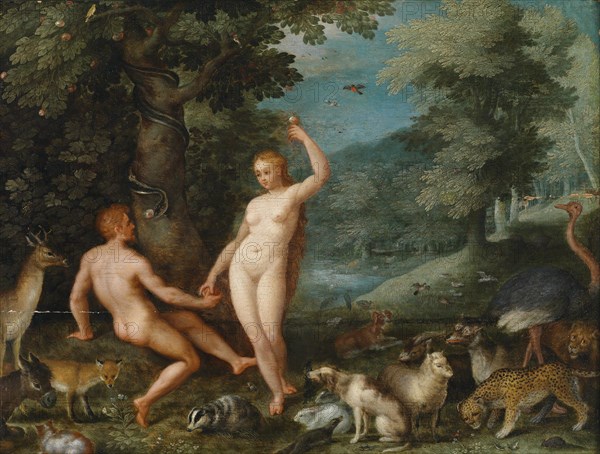 Paradise Landscape with Eve Tempting Adam. Artist: Brueghel, Jan, the Younger (1601-1678)