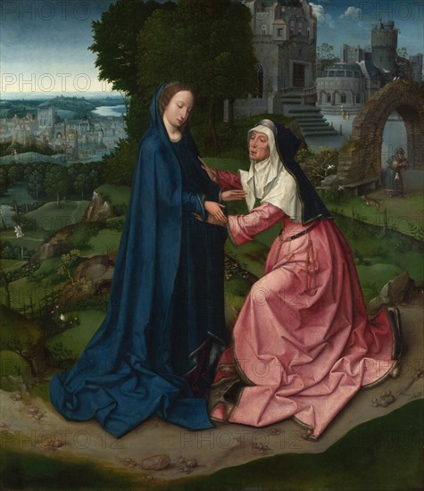 The Visitation of the Virgin to Saint Elizabeth. Panel from an Altarpiece, ca 1515. Artist: Master of 1518, (Workshop)