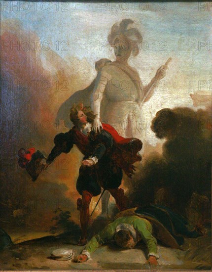 Don Juan and the statue of the commander, ca 1835. Artist: Fragonard, Alexandre-Évariste (1780-1850)