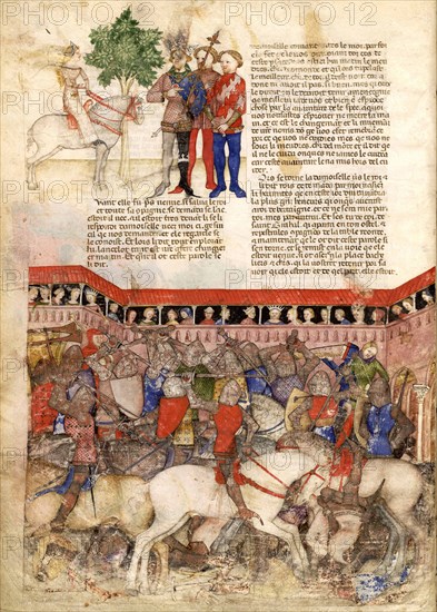 The Knights of the Round (Miniature from La Quête du Saint Graal et la Mort d'Arthus), ca 1220. Artist: Anonymous master