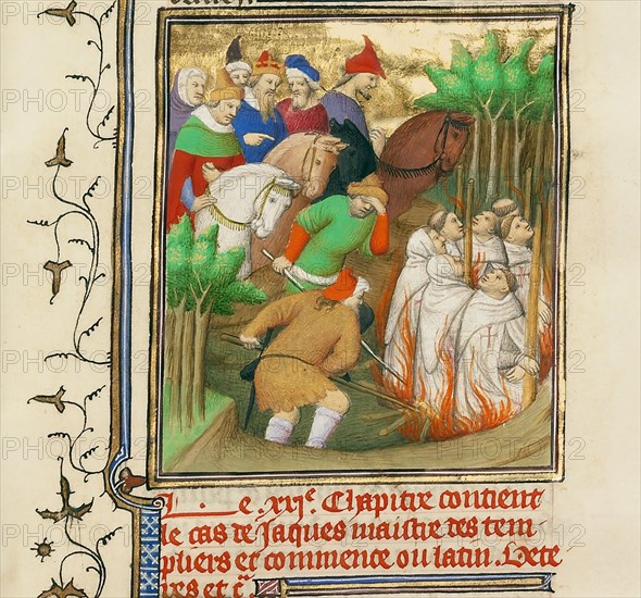 The Knights Templar Burned in the Presence of Philip the Fair and His Courtiers, ca 1413-1415. Artist: Boucicaut Master, (Master of the Hours for Marshal Boucicaut) (active 1405-1420)