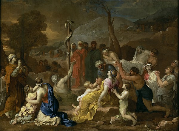 Moses and the Brazen Serpent, 1653-1654. Artist: Bourdon, Sébastien (1616-1671)