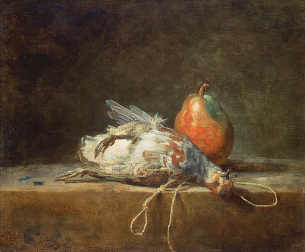 Still Life with Partridge and Pear, 1748. Artist: Chardin, Jean-Baptiste Siméon (1699-1779)