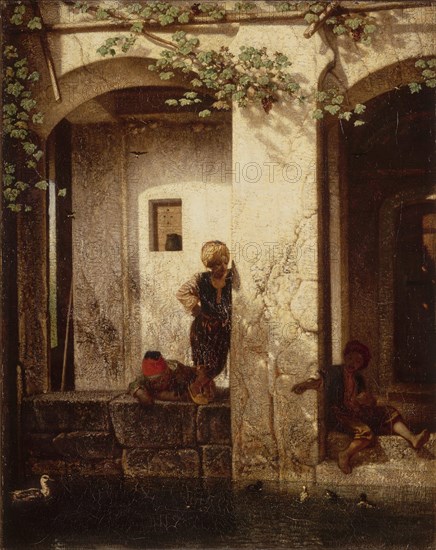Turkish Children at a Fountain, 1846. Artist: Decamps, Alexandre Gabriel (1803-1860)