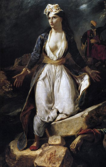 Greece on the Ruins of Missolonghi, 1826. Artist: Delacroix, Eugène (1798-1863)