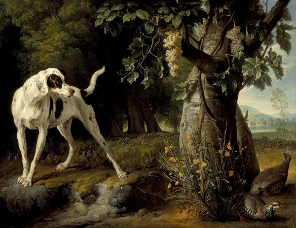 Landscape with a Dog and Partridges, 1719. Artist: Desportes, Alexandre François (1661-1743)